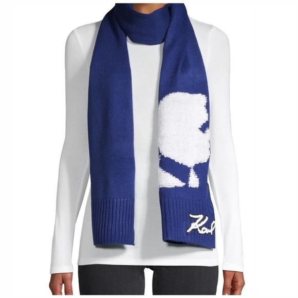 Karl Lagerfeld Knit Scarf Blue - Picture 1 of 5
